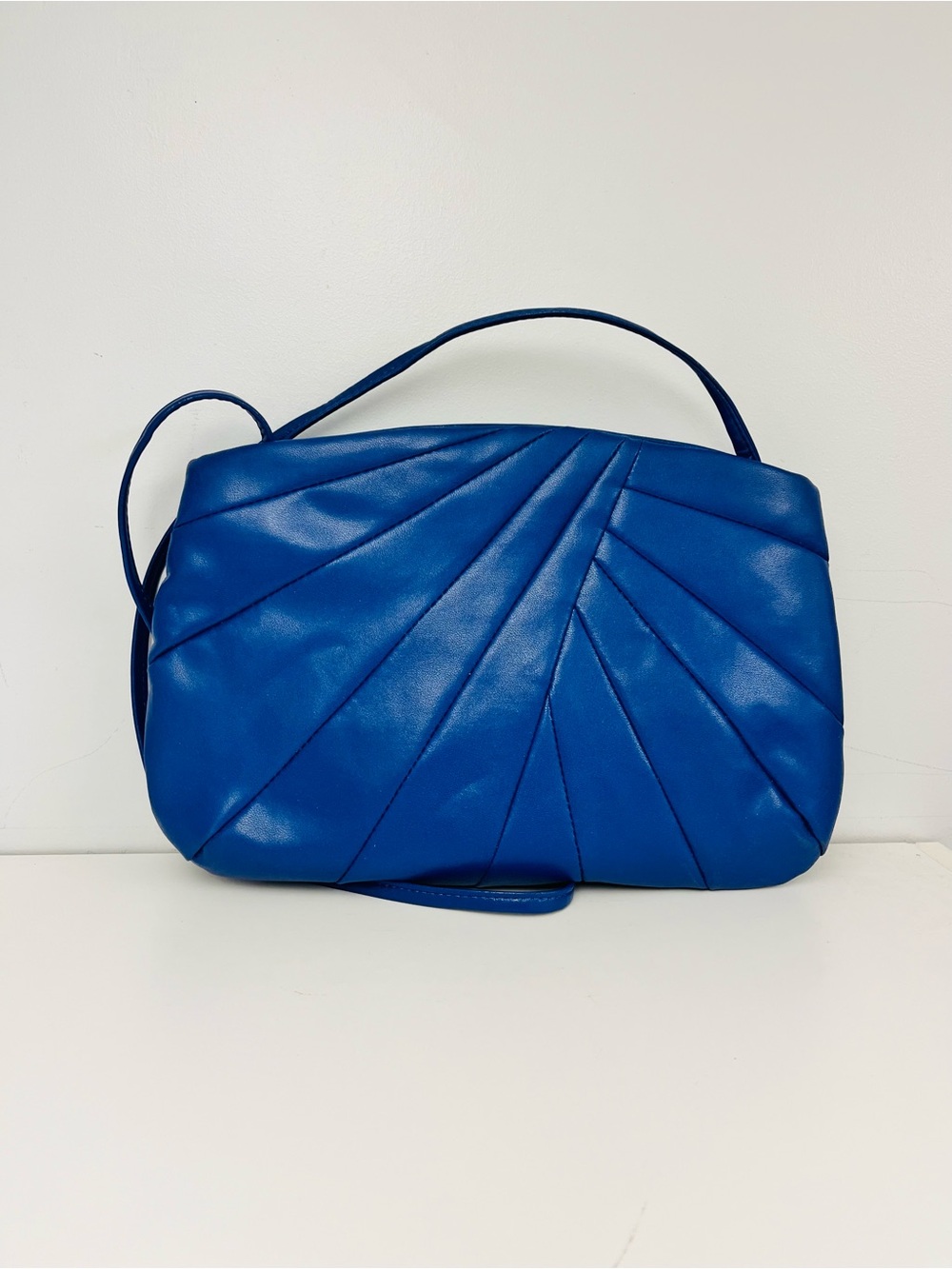Vintage Cobalt Blue Faux Leather Crossbody Bag